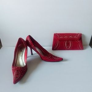 Red Embellished Micro Suede Pump Size 10